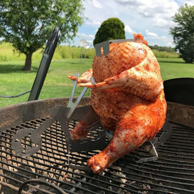 Route 66 Beer Can Motorcycle BBQ Steel Rack Roast Chicken Rack Grilling Roast Rack