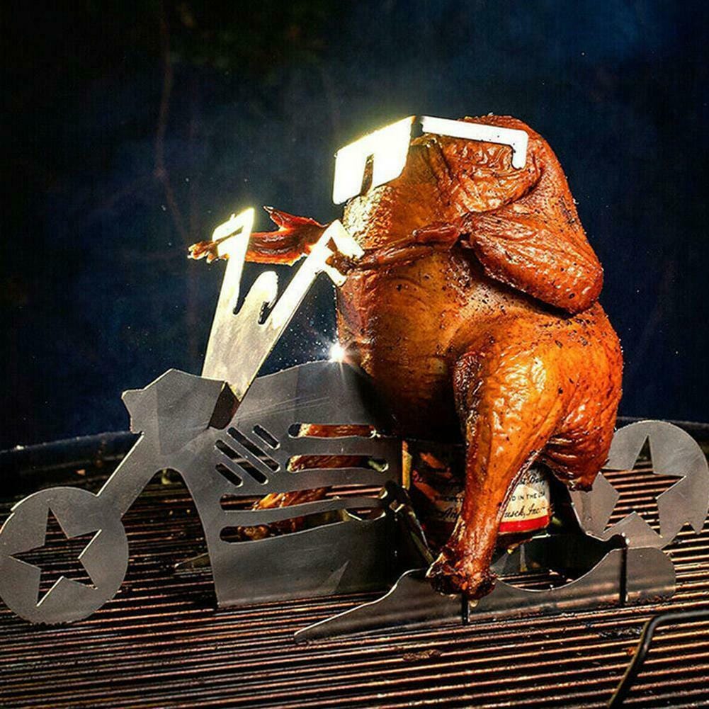 Route 66 Beer Can Motorcycle BBQ Steel Rack Roast Chicken Rack Grilling Roast Rack