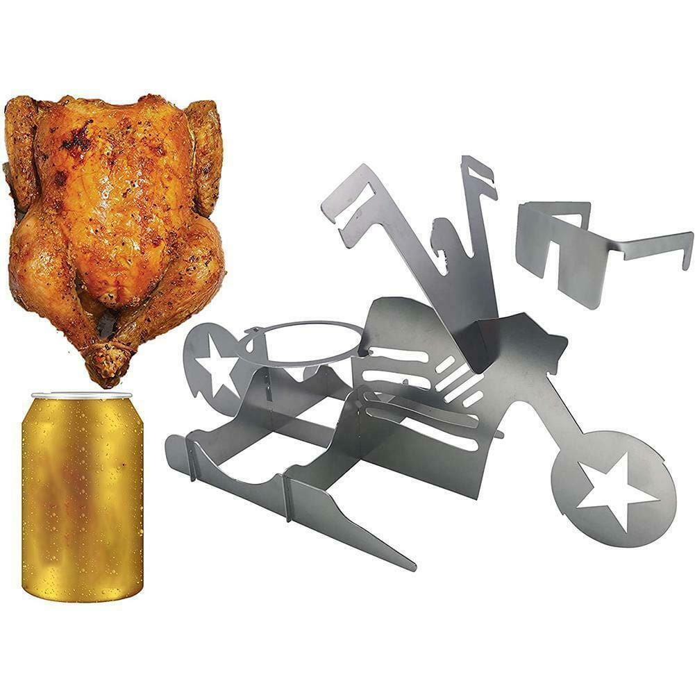 Route 66 Beer Can Motorcycle BBQ Steel Rack Roast Chicken Rack Grilling Roast Rack