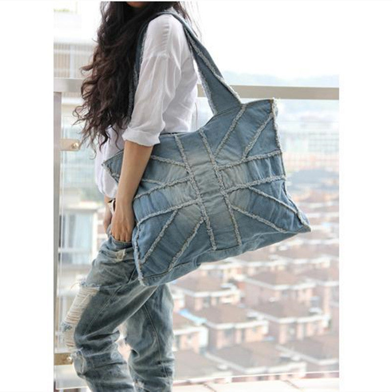 Denim Washed Jeans Oversized Canvas Tote Bag