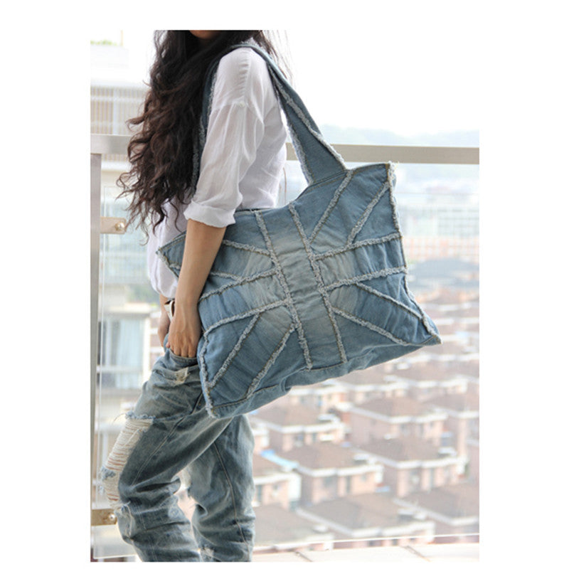 Denim Washed Jeans Oversized Canvas Tote Bag