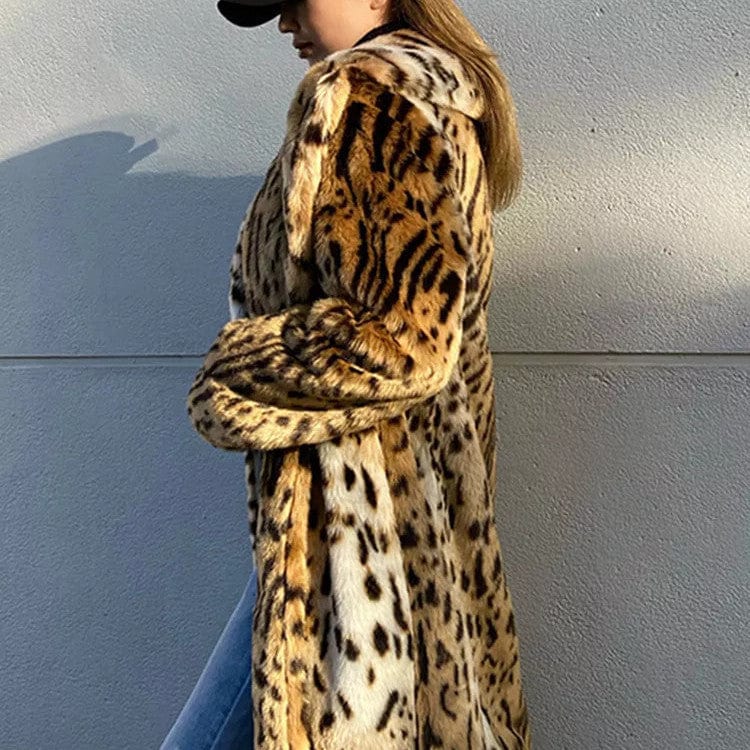 Suit Collar Furry Leopard Print Coat