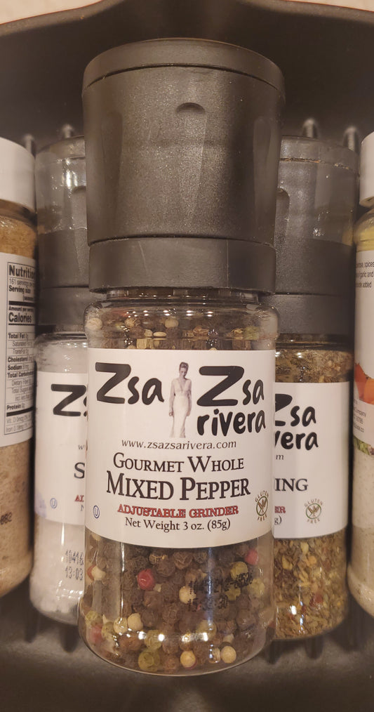 Mixed Pepper Whole Gourmet 3oz Adjustable Grinder
