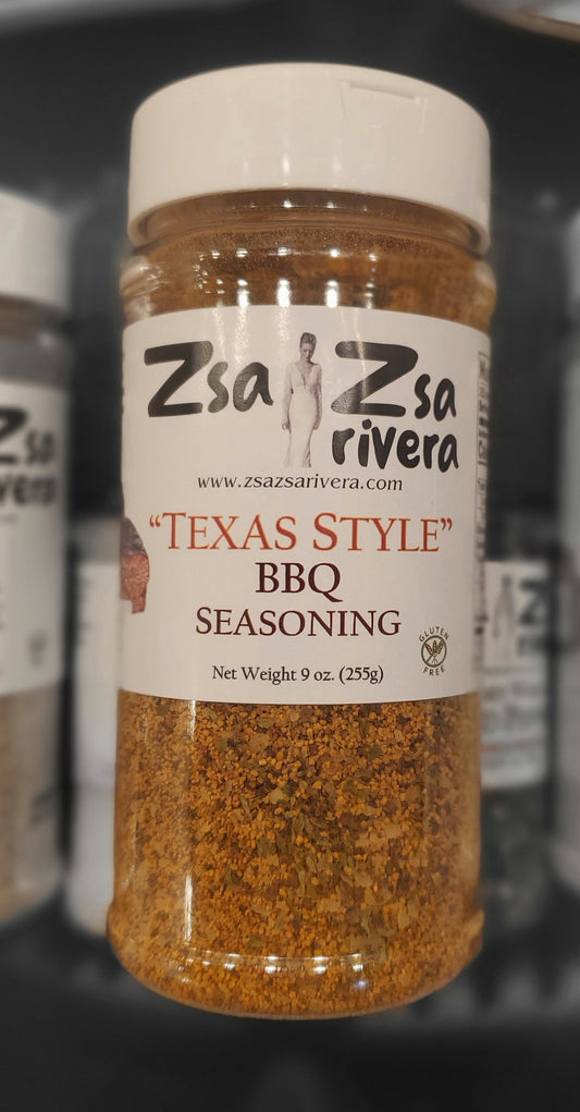 By ZsaZsa Rivera Private Labeled Texas Style BBQ Seasoning 9oz . Great for BBQ , Grilling, Oven & Stove Cooking. Made in US .