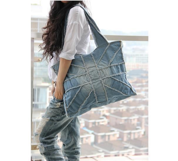 Denim Washed Jeans Oversized Canvas Tote Bag