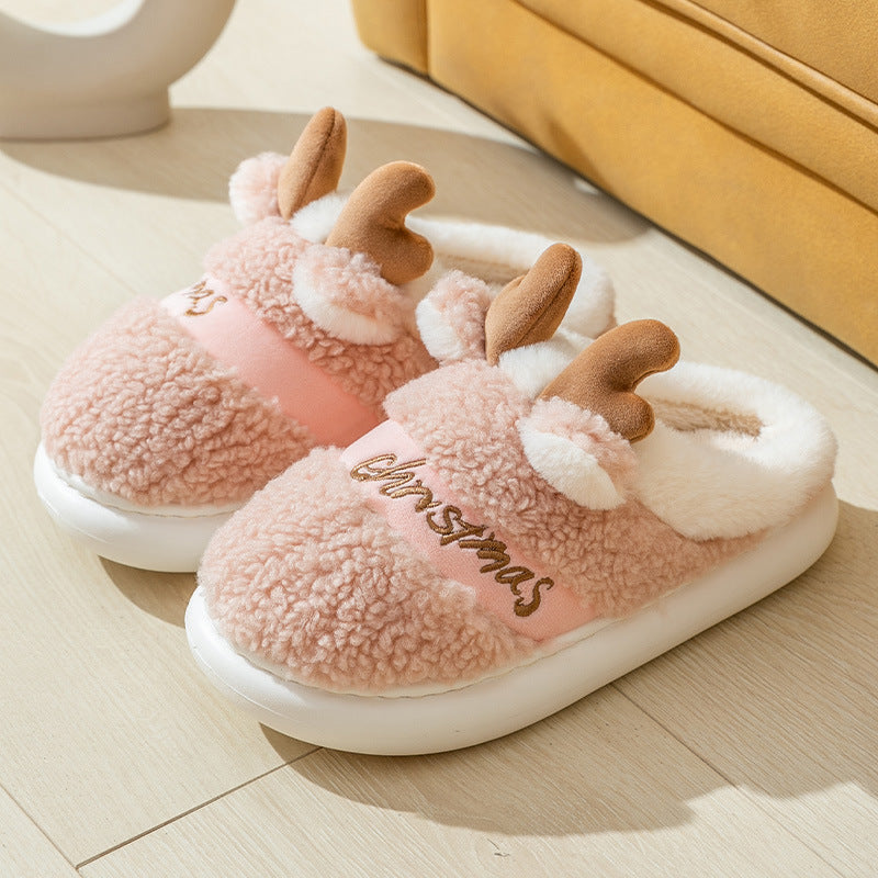 Cute Fluffy Elk Christmas Slippers Christmas Gift