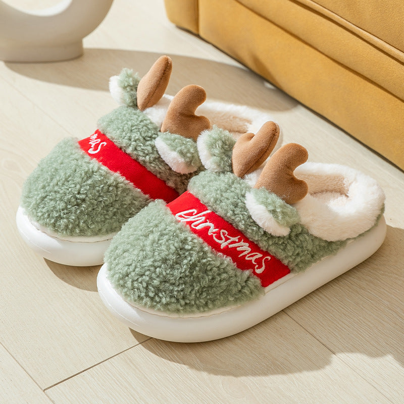 Green Christmas Elk Slippers