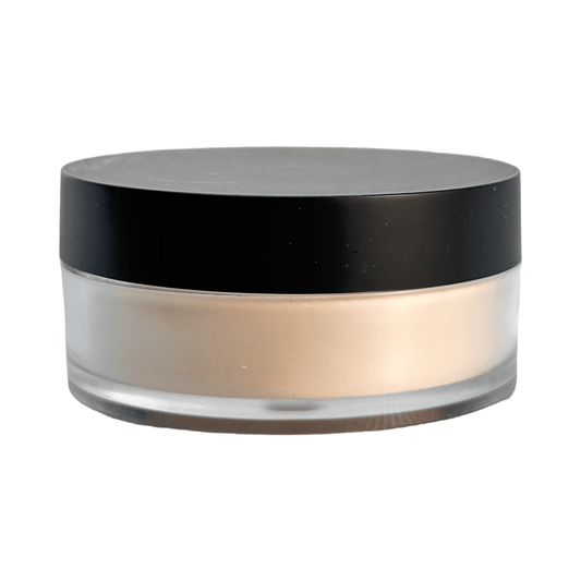 Loose Powder Setting Powder in a sleek container with a fluffy applicator brush, ideal for achieving a flawless and matte finish.