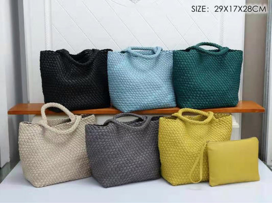 Leather Tote Bag with Cosmetic Bag